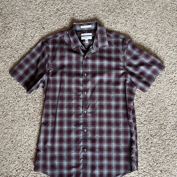 Kenneth Cole Men's Checkered Shirt - Maroon and Gray - Picture 1 of 5